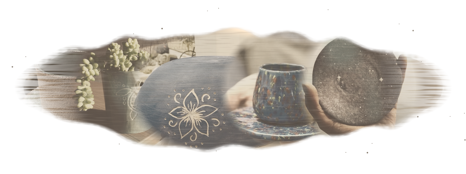 A brushed collage of Santo Ceramics pieces